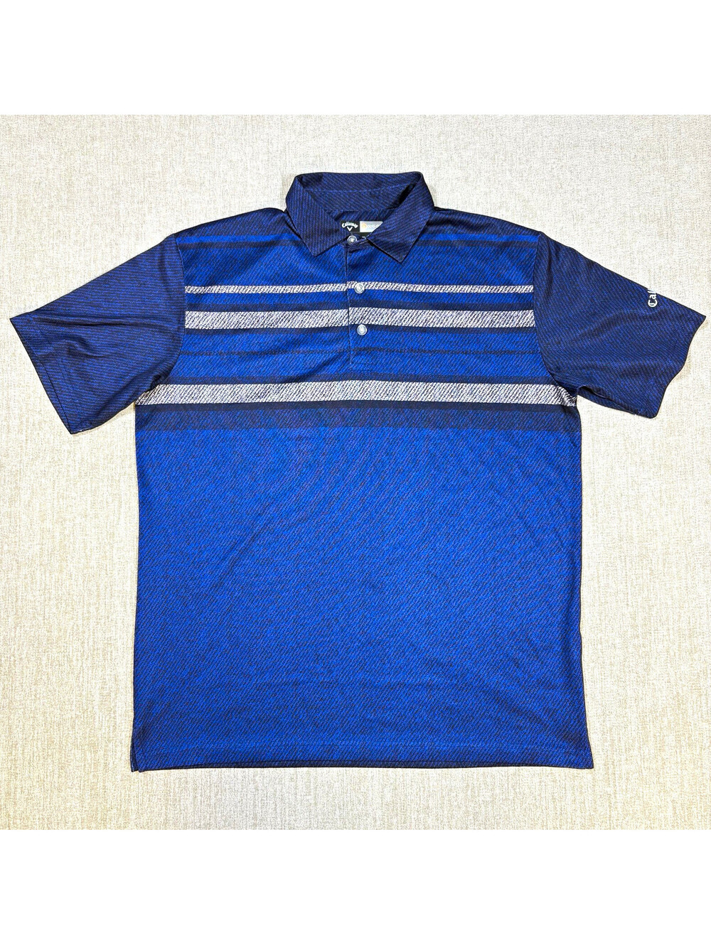 Callaway Opti-Dri Golf Polo Mens Medium Blue Navy Gray Chest Stripe Textured